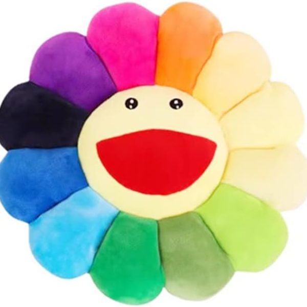 17-inch sunflower plush throw pillow, smiley face cushion, colorful home and bedroom decor