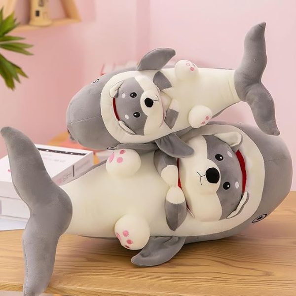 15.7-inch Shark-Dog plush pillow; cute cartoon shark-dog stuffed toy; perfect for hugging or sleeping; gift for boys and girls