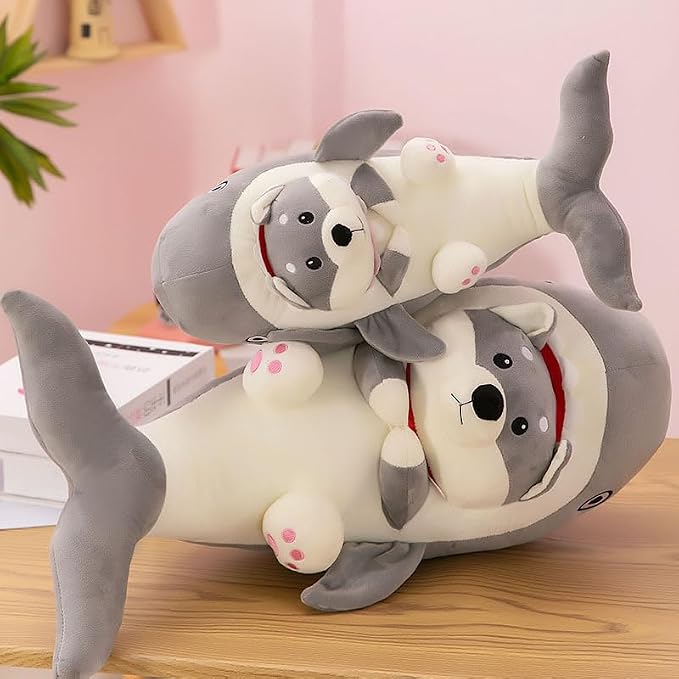 15.7-inch Shark-Dog plush pillow; cute cartoon shark-dog stuffed toy; perfect for hugging or sleeping; gift for boys and girls