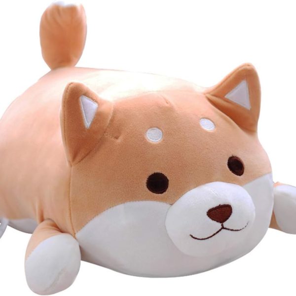 Shiba Inu Plush Pillow – Soft, cute Corgi stuffed toy; perfect gift for Valentine's Day, Christmas, or birthdays; suitable for beds, sofas, or chairs (Brown Round-Eye Style, 21.3 inches)