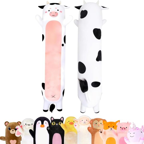 Cow-Print Long Plush Pillow – Long cuddle toy/soft hugging pillow for kids; great gift for boys and girls; comfortable sleep-aid bolster (Small, 23 inches)