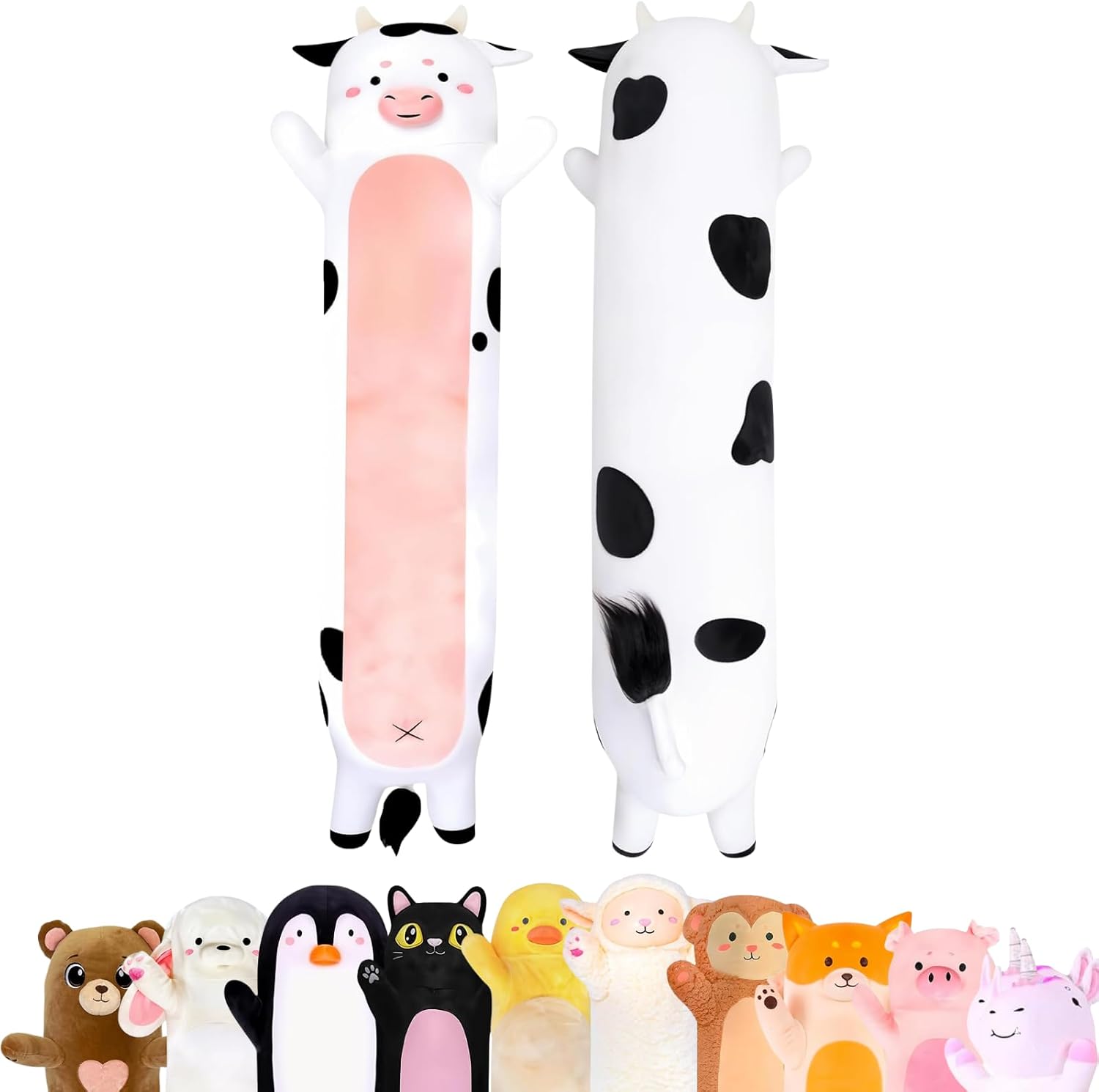 Cow-Print Long Plush Pillow – Long cuddle toy/soft hugging pillow for kids; great gift for boys and girls; comfortable sleep-aid bolster (Small, 23 inches)