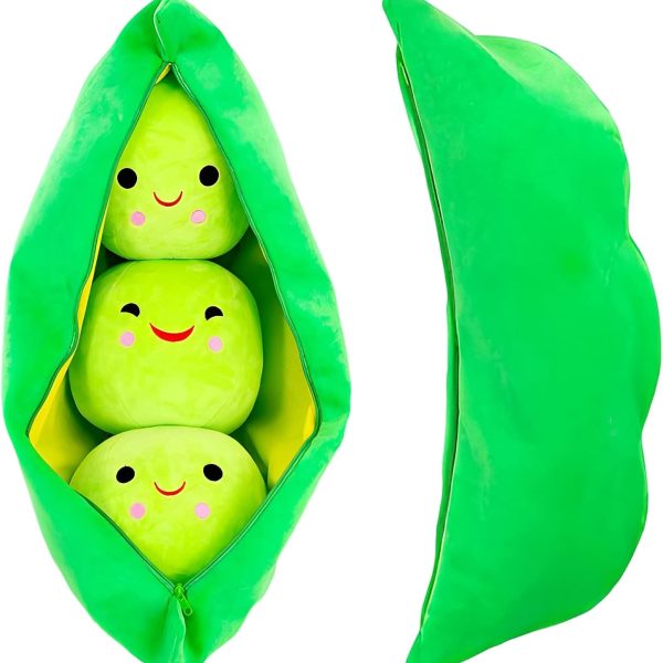 Giant Pea Pod Plush Toy — Pea Pod Body Pillow/Plush Toy – Cute pea design, available in multiple sizes (Green) (Long pod shape, 27.5 inches/70 cm)