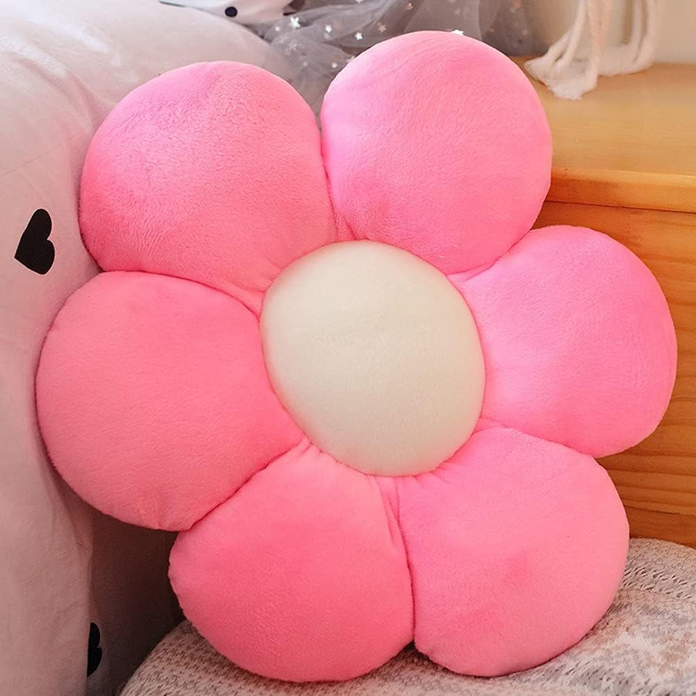 Flower-shaped plush throw pillow/floor cushion, suitable for reading, watching TV, or room decor (11.8 inches, Pink-1)