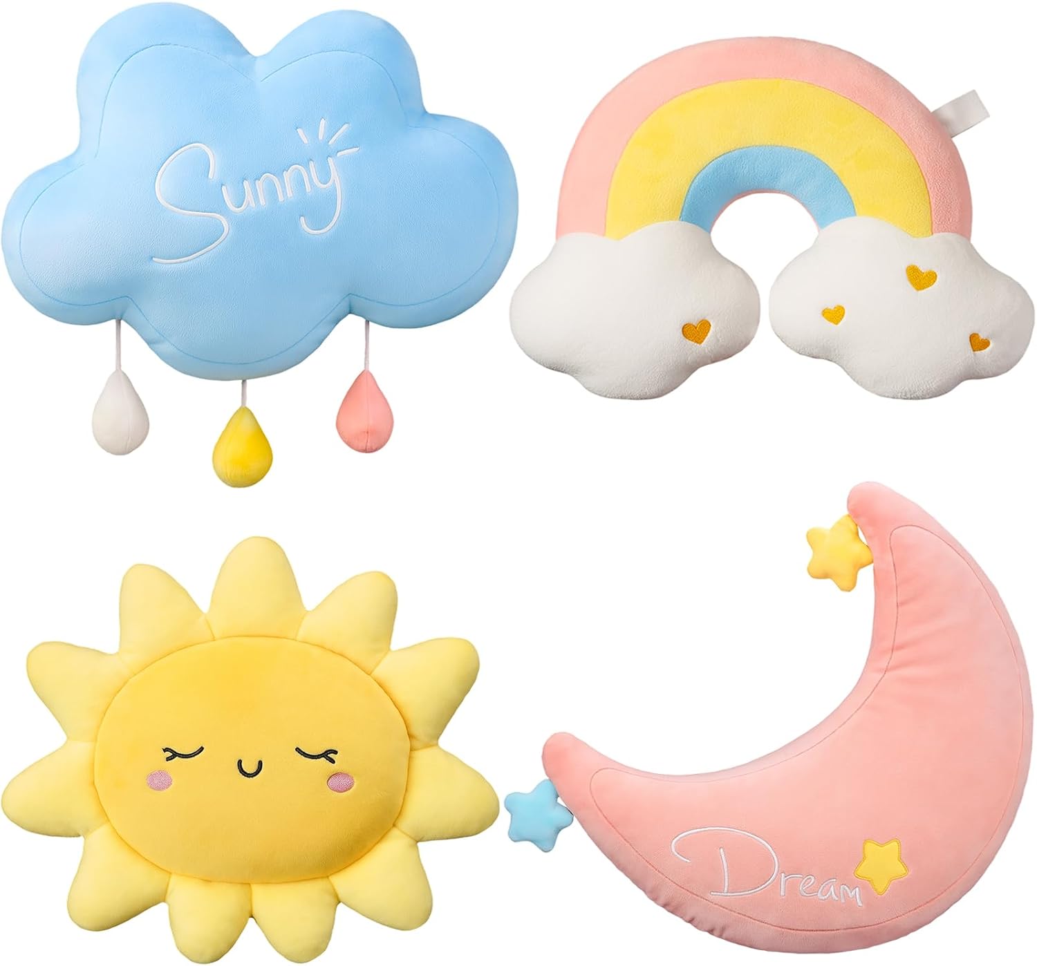 4-Piece Cloud, Rainbow, Moon, and Sun Shaped Pillow Set (17 inches) – Soft plush decorative cushions; ideal for home decor, gifts, and reading nook styling