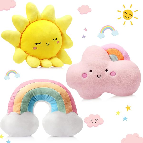Throw pillow 3-piece set (moon, star, cloud), soft plush stuffed cushions, suitable for nursery and reading nook decor (cute style)