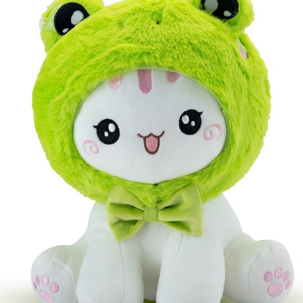 Cute Animal Plush Pillow Series (Shark/Frog/Strawberry Cat) — Soft and comfortable seated plush toy; a gift suitable for all ages (Frog Style, Medium)