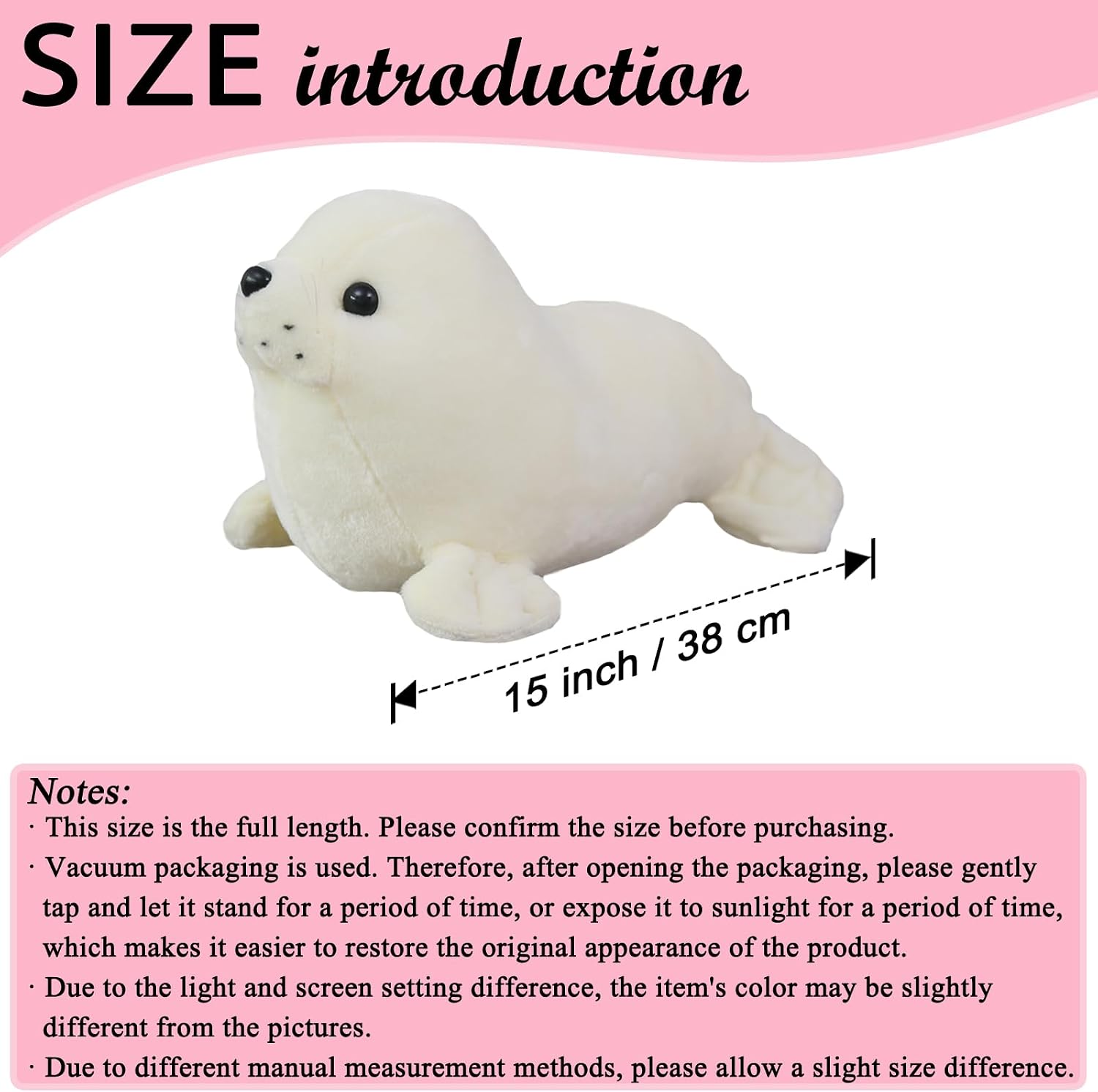 Seal Plush Toy/Pillow — Cute white seal design; plush toy for children (15 inches) - Image 2