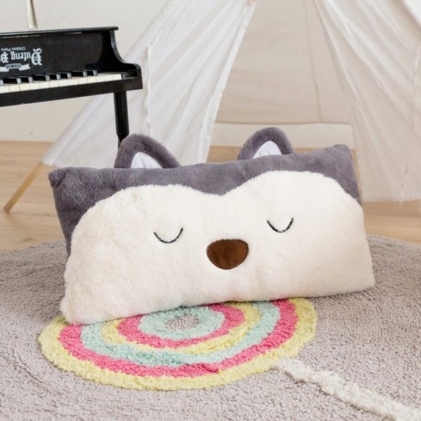 Animal-shaped lumbar pillow, ultra-soft plush throw pillow, cute fox design, 12 x 24-inch (Grey/Ivory)